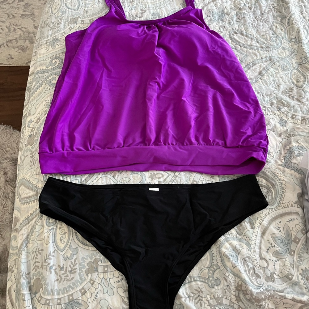 Purple and Black Women's Swim Set